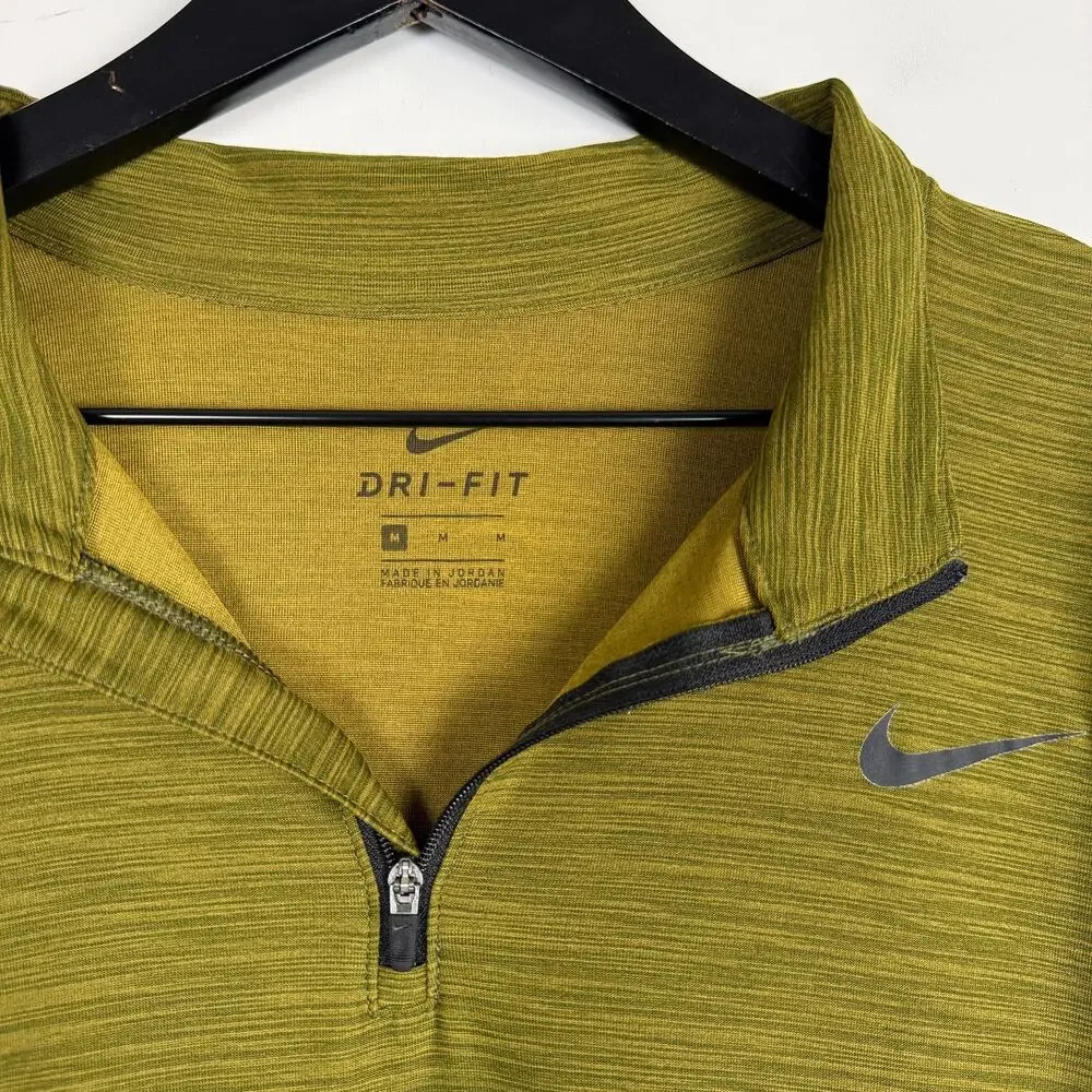 Nike Mens DriFit 1/4 Zip Long Sleeve Training Shirt Green Yellow - M